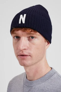 Merino Lambswool Rib N Logo Beanie